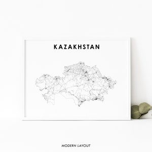 Kazakhstan Map Print, Road Map Art Poster, Қазақстан Казахстан Kazakh Astana Map Art, Nursery Room Wall Office Decor, Printable Map