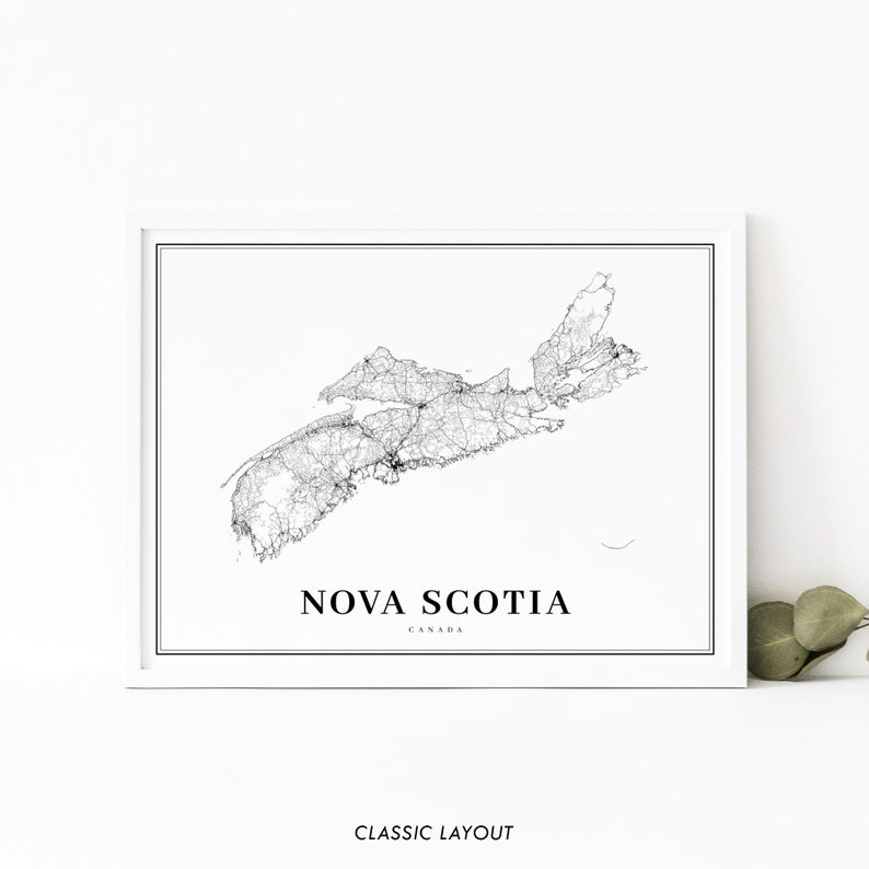 Nova Scotia Map Print, NS Canada State Road Map Print, Halifax, Map Art Poster, Nursery Room Wall Office Decor, Printable Map image 2