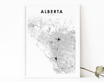 Zuid-Alberta kaart afdrukken, AB Canada routekaart afdrukken, Calgary, Canada kaart Art Poster, kinderkamer muur Office Decor, afdrukbare kaart