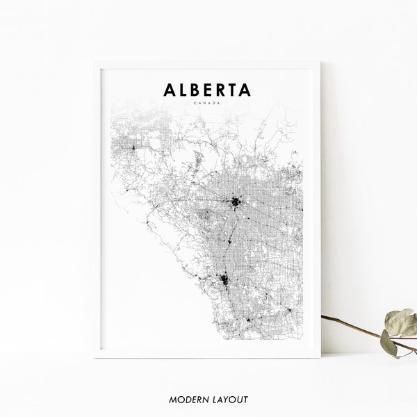 Southern Alberta Map Print, AB Canada Road Map Print, Calgary, Canada Map Art Poster, Nursery Room Wall Office Decor, Printable Map