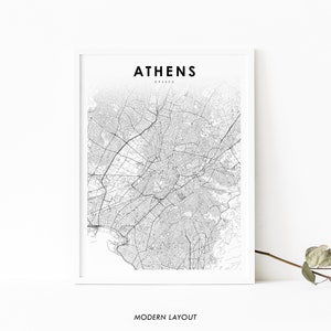 Athen Griechenland Karte Print, Karte Kunst Poster, ΑθήνAlphabet, Stadt Straße Road Map Print, Kinderzimmer Wand Büro Dekor, druckbare Karte
