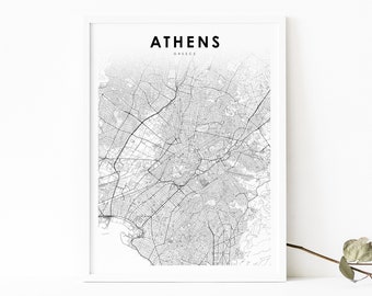 Athens Greece Map Print, Map Art Poster, Αθήνα Ελλάδα, City Street Road Map Print, Nursery Room Wall Office Decor, Printable Map