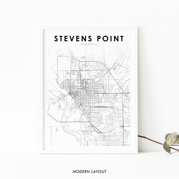 Stevens Point WI Map Print, Wisconsin USA Map Art Poster, Portage, City Street Road Map Print, Nursery Room Wall Office Decor, Printable Map