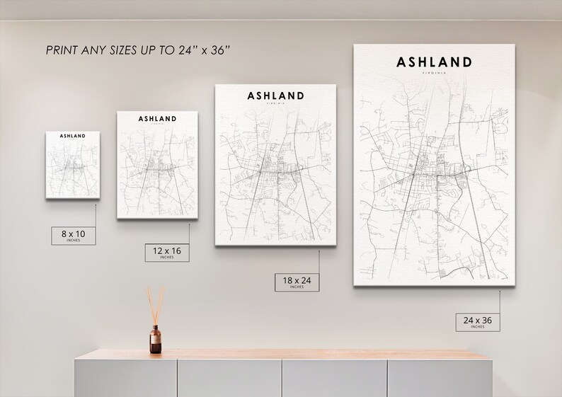 Ashland VA Map Print, Virginia USA Map Art Poster, Hanover County, City Street Road Map Print, Nursery Room Wall Office Decor, Printable Map image 5