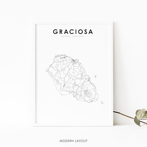 Impressão de mapa da Ilha Graciosa dos Açores, pôster do mapa de estradas de Portugal, arte do mapa da Ilha de São Jorge dos Açores, decoração de parede de escritório para berçário, mapa para impressão