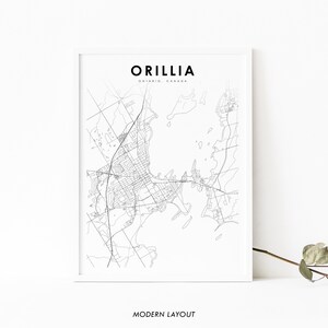 Orillia Ontario carte impression, ON Canada carte Art affiche, Simcoe comté ville rue carte routière impression, pépinière chambre mur bureau Decor, carte imprimable