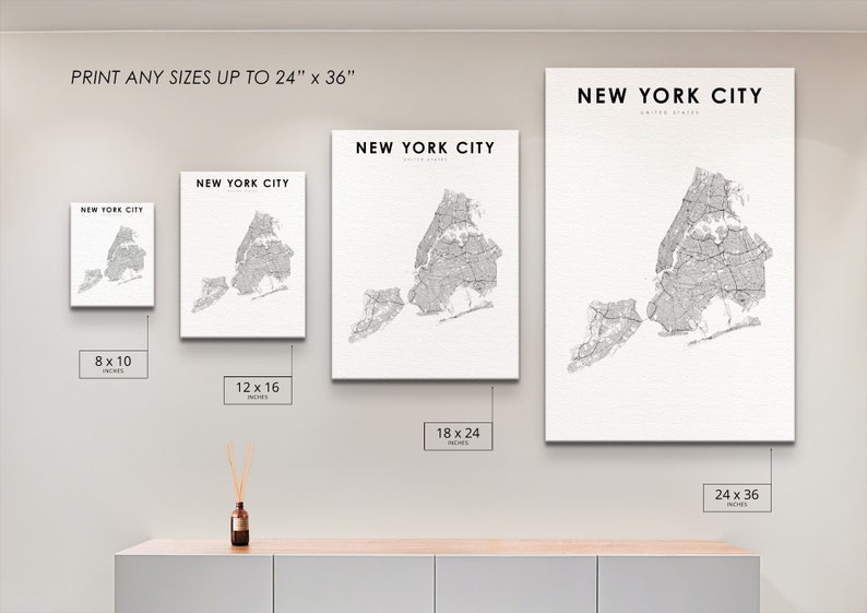 NYC Map Print, 5 Boroughs New York City Road Map Print, NY USA United ...