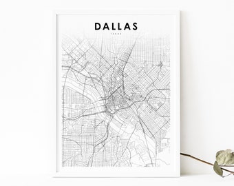 Downtown Dallas TX Map Print, Texas USA Map Art Poster, DFW City Street Road Map Print, Nursery Room Wall Office Decor, Printable Map