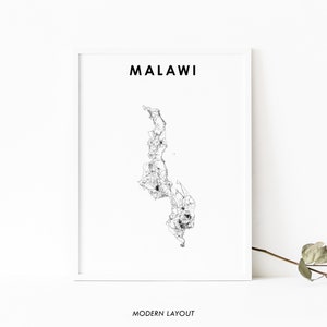 Malawi kaart afdrukken, land routekaart poster, landkaart kunst, Malaŵi Nyasaland Lilongwe Afrika, kinderkamer muur kantoor decor, afdrukbare kaart