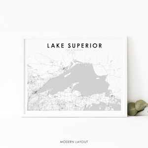 Lake Superior Map Print, Great Lakes Minnesota Wisconsin Michigan USA Ontario Canada Map Art Poster, Nursery Room Wall Office Decor