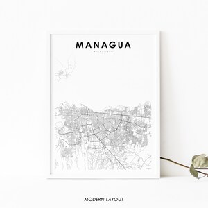 Managua Nicaragua Map Print, Map Art Poster, City Street Road Map Print, Nursery Room Wall Office Decor, Printable Map