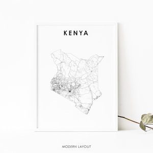 Kenia kaart afdrukken, landwegkaart poster, Nairobi Mombasa Kisumu Nakuru Keniaanse Afrika kaart kunst, kinderkamer kantoor muur decor, afdrukbare kaart