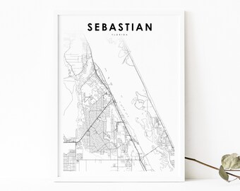 Sebastian FL Karte Print, Florida USA Karte Kunst Poster, Indian River County City Street Road Map Print, Kinderzimmer Büro Wand Dekor printable