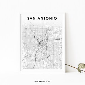 Downtown San Antonio TX Map Print, Texas USA Map Art Poster, City Street Road Map Print, Nursery Room Wall Office Decor, Printable Map