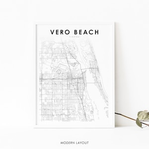 Vero Beach FL Kaart Print, Florida USA Kaart Art Poster, Indian River, City Street Road Map Print, Kinderkamer Kantoor Muur Decor Afdrukbare kaart