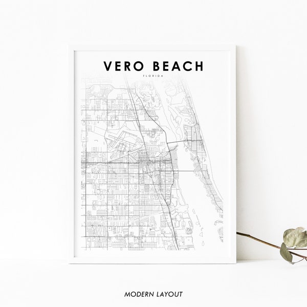 Vero Beach FL Map Print, Florida USA Map Art Poster, Indian River, City Street Road Map Print, Nursery Room Office Wall Decor Printable Map
