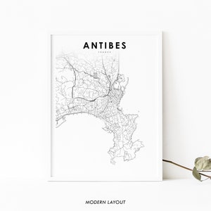 Impressão de mapa de Antibes França, pôster de arte de mapa, Antibol Alpes-Côte d'Azur, impressão de mapa de ruas da cidade, decoração de parede de quarto de berçário, mapa para impressão