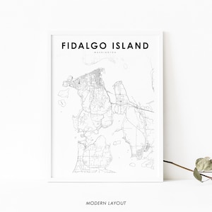 Fidalgo Island WA Kaart Print, Washington USA Kaart Art Poster, City Street Road Map Print, Kinderkamer Muur Kantoor Decor, Afdrukbare kaart