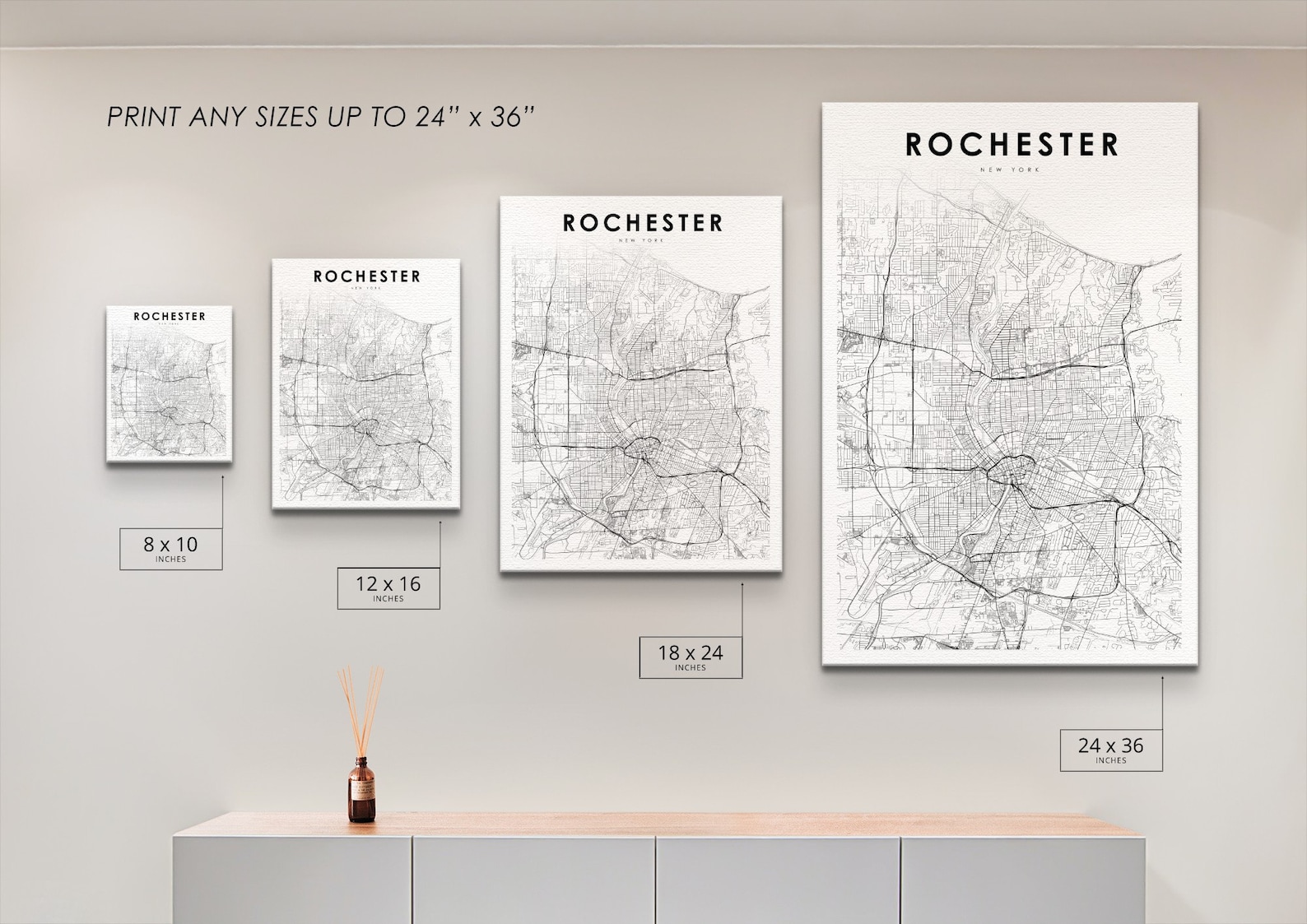 Rochester NY Map Print, New York USA Map Art Poster, Monroe County City ...
