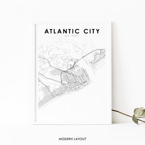 Atlantic City NJ Map Print, New Jersey USA Map Art Poster, City Street Road Map Print, Nursery Room Wall Office Decor, Printable Map