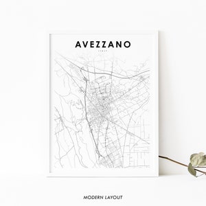 Impressão de mapa de Avezzano, Itália, pôster de arte de mapa de Avezzàne L'Aquila, Itália, impressão de mapa de rua da cidade, decoração de parede de escritório de berçário, mapa para impressão