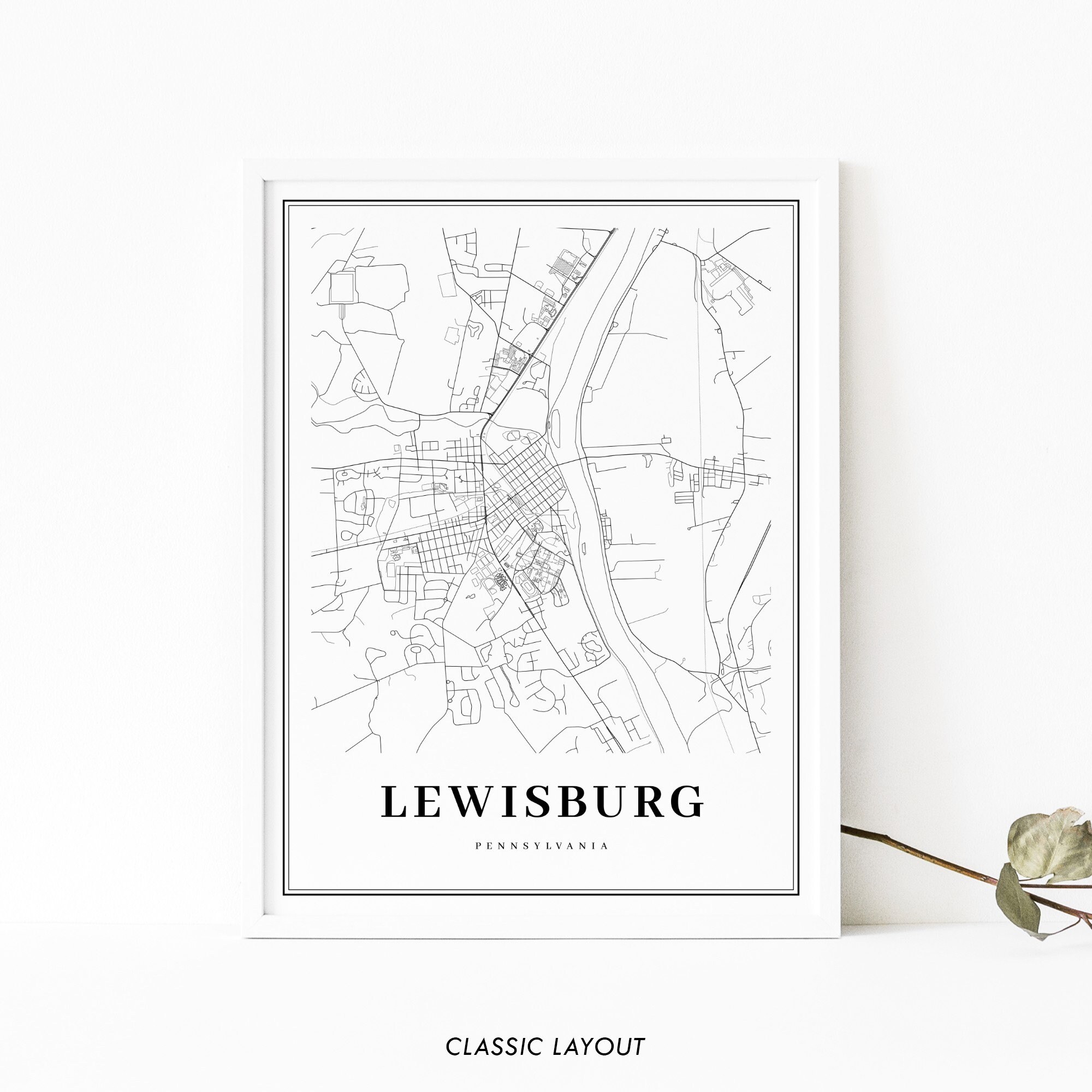 Lewisburg PA Map Print Pennsylvania USA Map Art Poster City Etsy