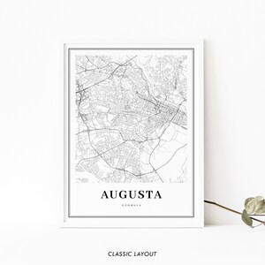 Augusta GA Map Print, Georgia USA Map Art Poster, City Street Road Map ...