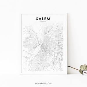 Salem OR Map Print, Oregon USA Map Art Poster, Marion Willamette City Street Road Map Print, Nursery Room Wall Office Decor, Printable Map