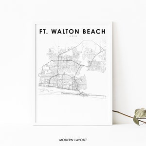 Fort Walton Beach FL kaart print, Florida USA kaart art poster, Okaloosa, stadsstraten kaart print, kinderkamer kantoor muur decor, afdrukbare kaart