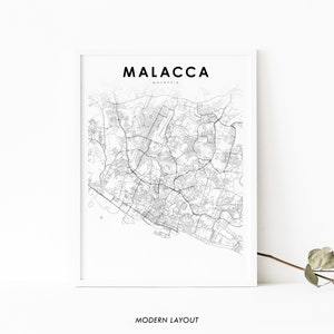 Impressão de mapa de Malacca Malásia, pôster de arte de mapa, Bandaraya Melaka 马六甲市, impressão de mapa de estradas de ruas da cidade, decoração de parede de quarto de berçário, mapa para impressão
