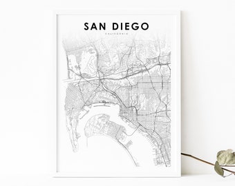 San Diego CA Map Print, California USA Map Art Poster, City Street Road Map Print, Nursery Room Wall Office Decor, Printable Map