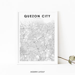 Impressão de mapa de Quezon City Filipinas, pôster de arte de mapa, Lungsod Quezon, impressão de mapa de estradas de rua da cidade, decoração de parede de quarto de berçário, mapa para impressão