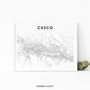 Impressão de mapa de Cusco Peru, pôster de arte de mapa, Cuzco Peru, impressão de mapa de estradas da cidade, decoração de parede de quarto de berçário, mapa imprimível