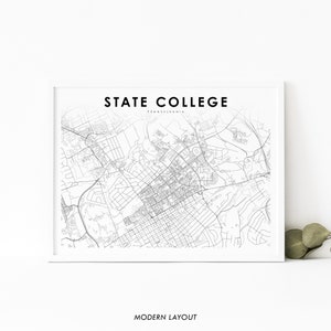 Impresión de mapas de State College PA, cartel de arte de mapas de Pensilvania EE. UU., impresión de mapas de carreteras de la calle de la ciudad, decoración de la oficina de la pared de la guardería, mapa imprimible