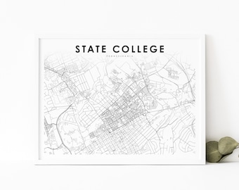 State College PA Map Print, Pennsylvania USA Map Art Poster, City Street Road Map Print, Nursery Room Wall Office Decor, Printable Map