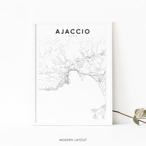 Ajaccio Frankreich Karte Print, Karte Kunst Poster, Korsika Aiacciu Corse, Stadt Straße Straßenkarte Druck, Kinderzimmer Wand Büro Dekor, druckbare Karte