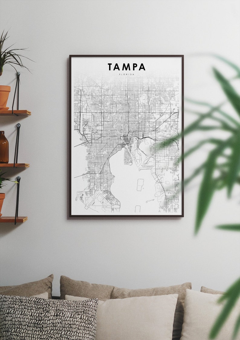 Tampa FL Map Print, Florida USA Map Art Poster, Tampa Bay Area City Street Road Map Print, Nursery Room Wall Office Decor, Printable Map image 3