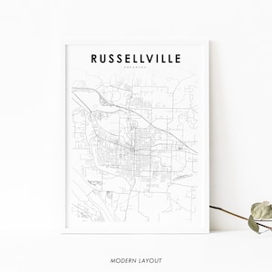 Russellville AR Map Print, Arkansas USA Map Art Poster, Pope County City Street Road Map Print, Nursery Room Office Wall Decor Printable Map