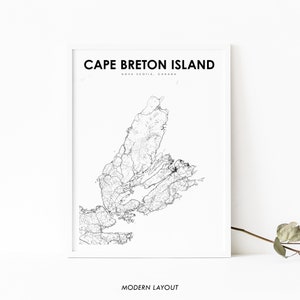 Impression de carte de l’île du Cap-Breton, affiche d’art de carte de la Nouvelle-Écosse NS Canada, impression de carte de Sydney, décor de bureau mural de chambre d’enfant, carte imprimable