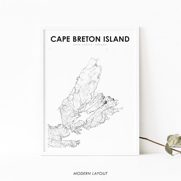 Cape Breton Island kaart afdrukken, Nova Scotia NS Canada kaart kunst poster, Sydney kaart afdrukken, kinderkamer muur kantoor decor, afdrukbare kaart