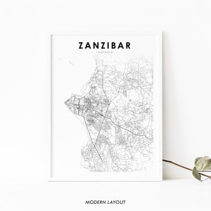 Zanzibar Tanzania Map Print, Map Art Poster, Unguja مدينة زنجبار City Street Road Map Print,Nursery Room Wall Office Decor, Printable Map