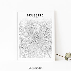 Impressão de mapa de Bruxelas Bélgica, pôster de arte de mapa, impressão de mapa de estradas da cidade de Bruxelas Bruxelas, decoração de parede de quarto de berçário, mapa para impressão