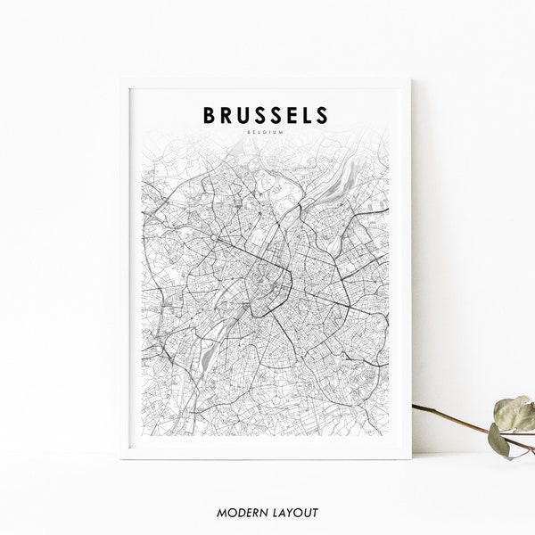 Brussels Belgium Map Print, Map Art Poster, Bruxelles Brussel City Street Road Map Print, Nursery Room Wall Office Decor, Printable Map