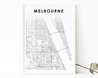 Melbourne FL Map Print, Florida USA Map Art Poster, Brevard County City Street Road Map Print, Nursery Room Wall Office Decor, Printable Map