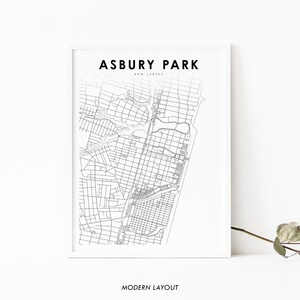 Asbury Park NJ kaart afdrukken, New Jersey USA kaart Art Poster, Monmouth, City Street routekaart afdrukken, kinderkamer muur Office Decor, afdrukbare kaart