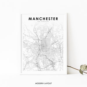 Manchester NH Karte Druck, New Hampshire USA Karte Kunst Poster, Stadt Straße Straße Karte Druck, Kinderzimmer Wand Büro Dekor, druckbare Karte