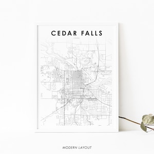 Cedar Falls IA Karte Druck, Iowa USA Karte Kunst Poster, Black Hawk, Stadt Straße Straße Karte Druck, Kinderzimmer Wand Büro Dekor, druckbare Karte