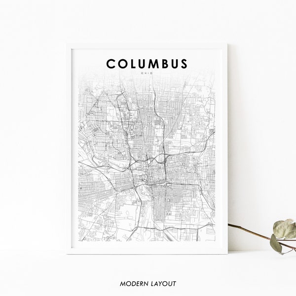 Columbus OH Map Print, Ohio USA Map Art Poster, City Street Road Map Print, Nursery Room Wall Office Decor, Printable Map