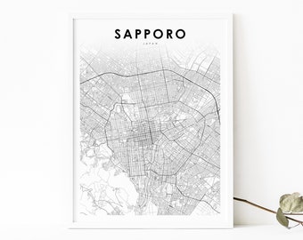 Sapporo Japan Map Print, Hokkaido Map Art Poster, 札幌 札幌市 北海道 日本, City Street Road Map Print, Nursery Room Wall Office Decor, Printable Map