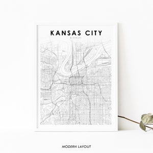 Impressão de mapa de Kansas City MO, pôster de arte de mapa de Missouri EUA, impressão de mapa de estradas de rua da cidade, decoração de parede de quarto de berçário, mapa para impressão